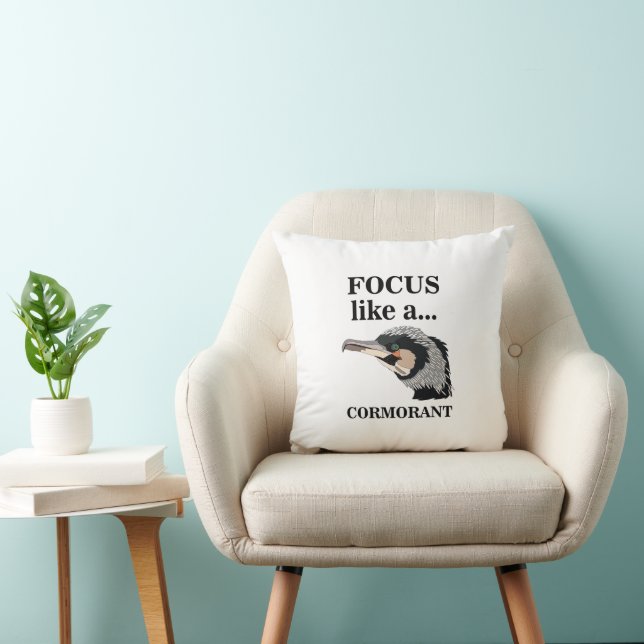 Cormorant Bird Focus Like A Cormorant  Throw Pillow (Chair)