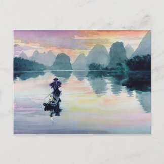 "Cormorant Fisherman" China Watercolor Postcard