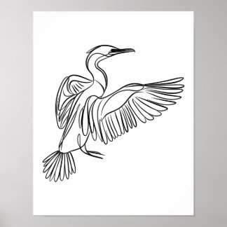Cormorant Line Art Irish Coastal Wildlife Poster