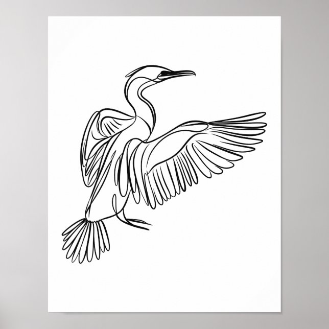 Cormorant Line Art Irish Coastal Wildlife Poster (Front)