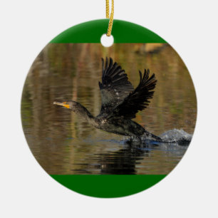 cormorant takeoff ceramic ornament