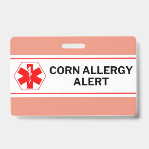 Corn Allergy Alert Emergency Card Badge