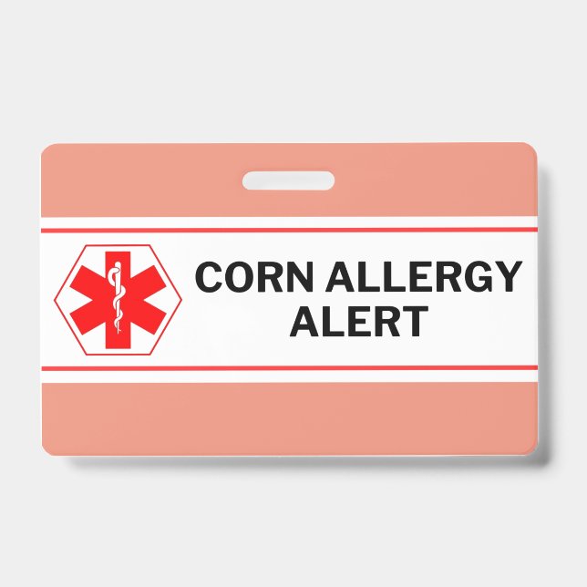 Corn Allergy Alert Emergency Card Badge (Front)