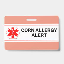 Corn Allergy Alert Emergency Card