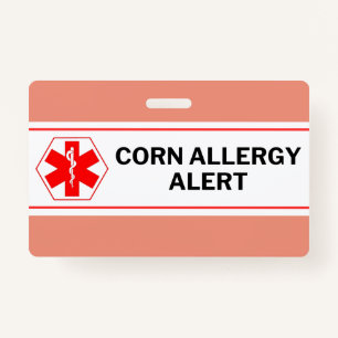 Corn Allergy Alert Emergency Card Badge