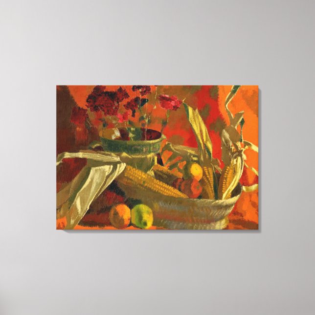 Corn and Oranges, still life painting Canvas Print (Front)