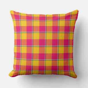 Corn and Razzmatazz Plaid Yellow Pink Gold Throw Pillow