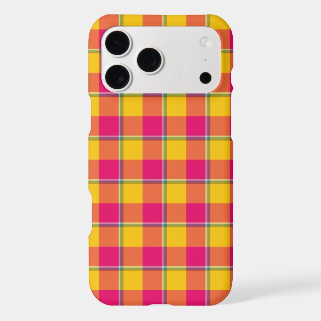 Corn and Razzmatazz Plaid Yellow Pink iPhone Case (Verso)