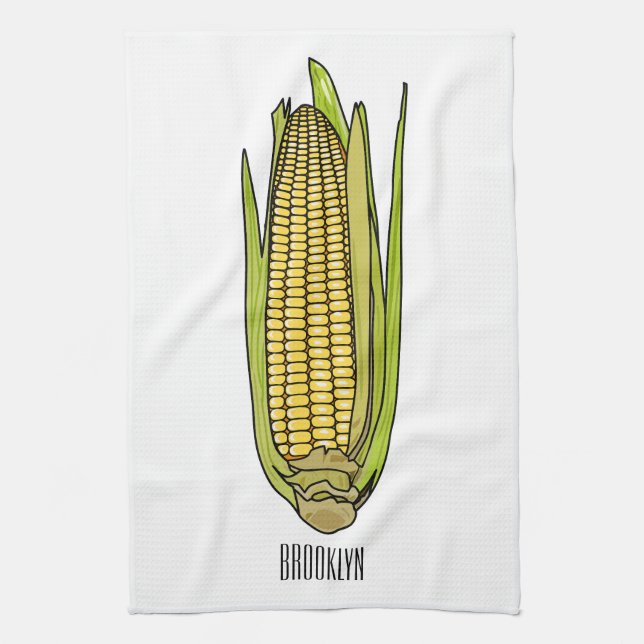 Corn cartoon illustration  kitchen towel (Vertical)