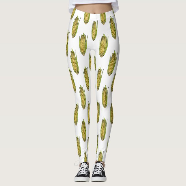 Corn cartoon illustration  leggings (Front)