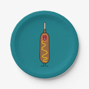corn dog corndog mustard deep-fried sausage dogs paper plate