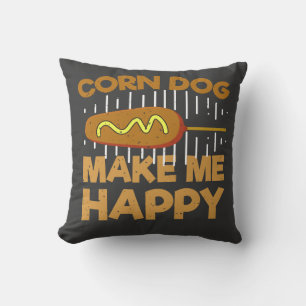 Corn Dogs Make Me Happy – Funny Foodie Throw Pillow