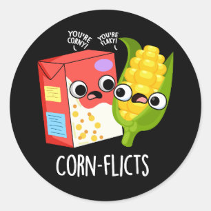 Corn-flict Funny Cornflake Corn Pun  Classic Round Sticker