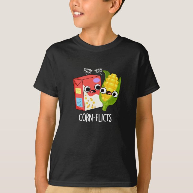 Corn-flicts Funny Cornflake Corn Pun T-Shirt (Front)