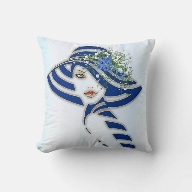 Corn Flowers, & White Roses Throw Pillow (Front)