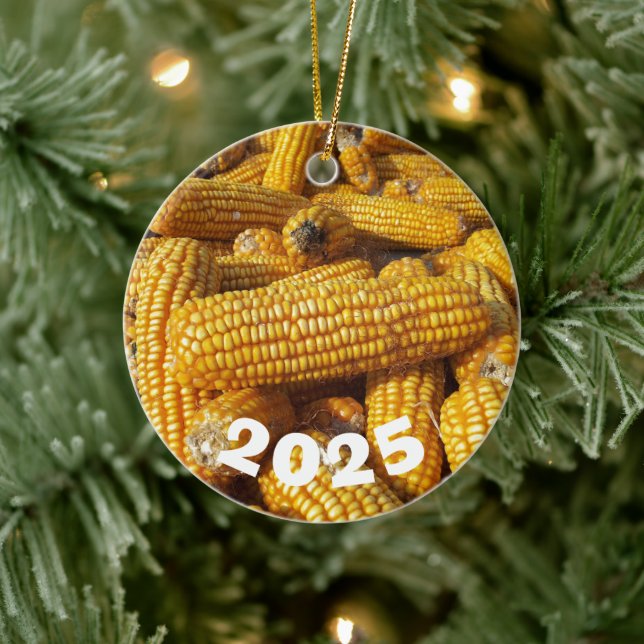Corn Harvest, Pile of Harvested Corn Cobs Ceramic Ornament (Tree)