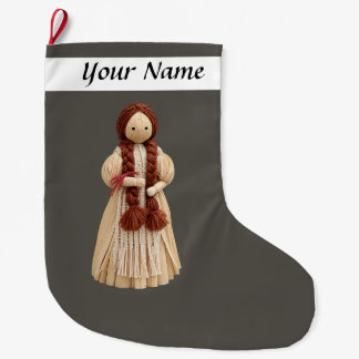 Corn Husk Doll with Red Braids Large Christmas Stocking