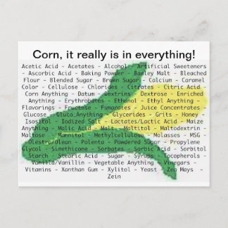 Corn is in everything - corn allergen list postcard