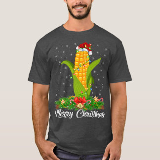 Corn Lighting Xmas Tree Matching Corn Santa Christ T-Shirt