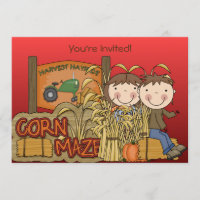 Corn Maze Autumn Party Invitations