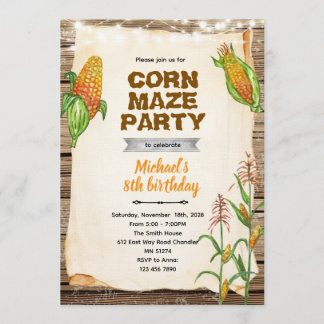 Corn maze birthday party invitation
