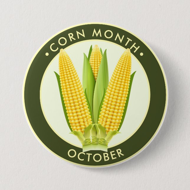 Corn Month October 3 Inch Round Button (Front)