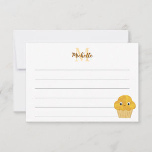 Corn Muffin Cute Drawing Lined Monogram Card