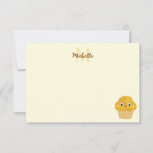 Corn Muffin Cute Drawing Monogram Cream Card