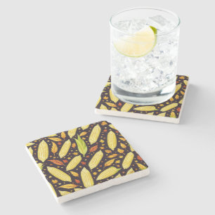 Corn Pattern Harvest Day Autumn Stone Coaster