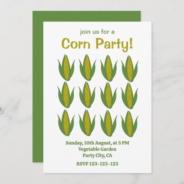 Corn Plant Maize Vegetable Farm Corn Party Invitation (Front/Back)