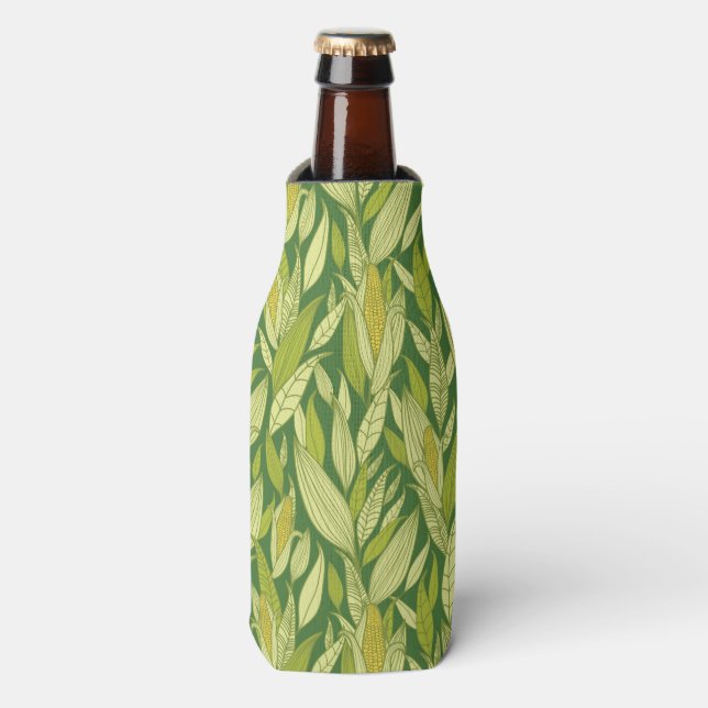 Corn plants pattern background bottle cooler (Bottle Front)