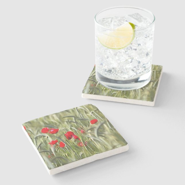 Corn Poppies Stone Coaster (Side)