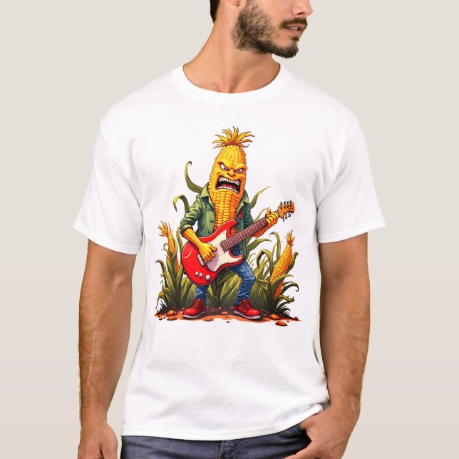 Corn Rockstar Playing Guitar T-Shirt (Front)