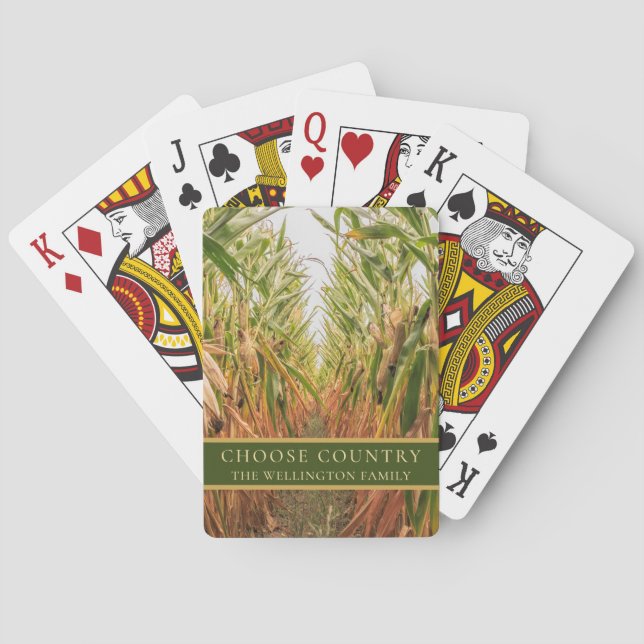 Corn Row Photo Choose Country Personalized Playing Cards (Back)