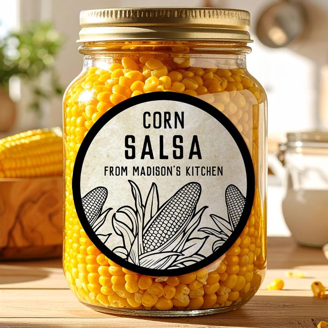 Corn salsa label with black and white cobs (Creator Uploaded)
