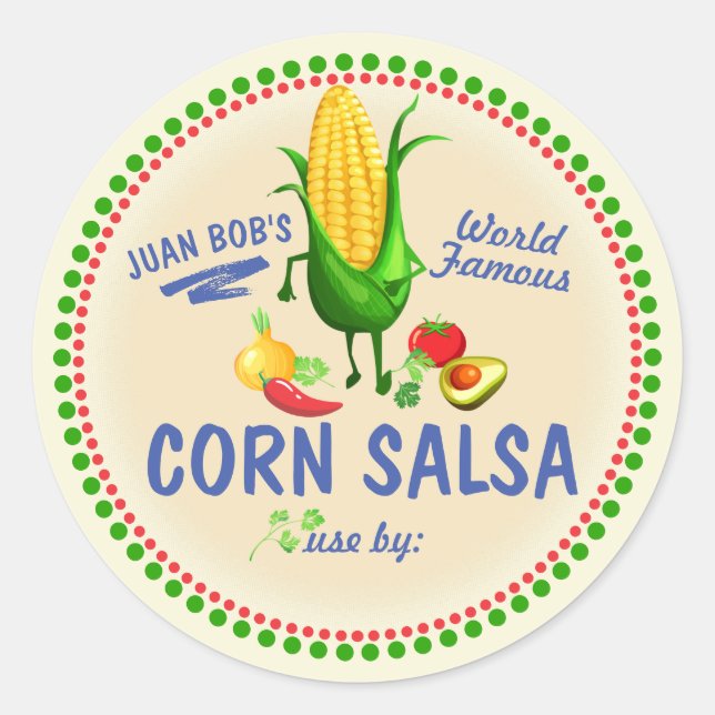 Corn salsa Mexican southwest personalized canning Classic Round Sticker (Front)
