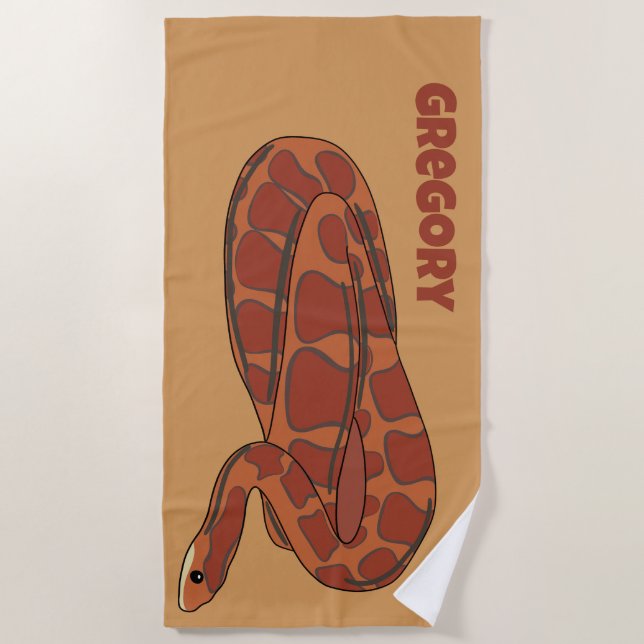 Corn Snake Orange Red Realistic Personalized Beach Towel (Front)
