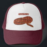 Corn Snake Orange Red Realistic Personalized Trucker Hat<br><div class="desc">This trucker's cap features a realistic style illustration of a coiled corn snake in dark red and orange. It's ready to be personalized with a name in reddish orange lettering. Makes a great gift for pet snake owners.</div>