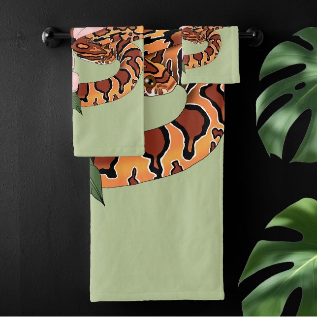 Corn Snake Pink Flowers Green Bath Towel Set (Creator Uploaded)