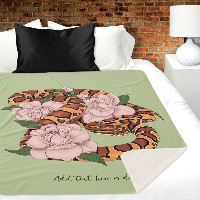 Corn Snake Pink Flowers Green Sherpa Blanket (Creator Uploaded)