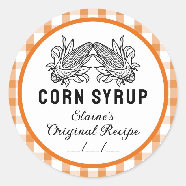 Corn syrup label with orange chequered design (Front)