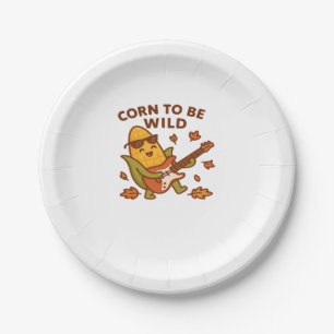Corn to Be Wild – Rockin’ Autumn Corn Cob Illustra Paper Plate