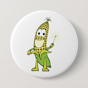 Corn Wizard Character with Magic Wand 3 Inch Round Button