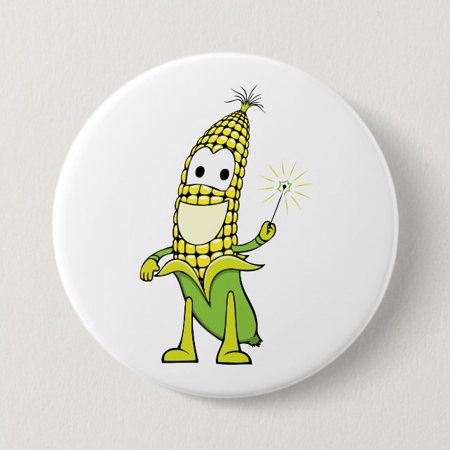 Corn Wizard Character with Magic Wand 3 Inch Round Button (Front)