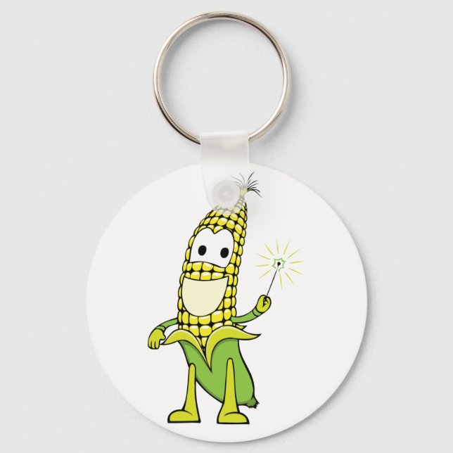 Corn Wizard Character with Magic Wand Keychain (Front)
