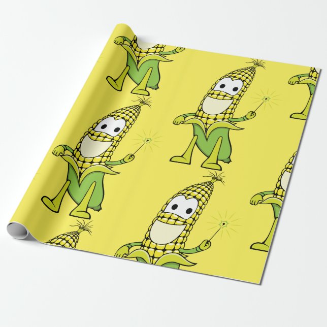 Corn Wizard Character with Magic Wand Wrapping Paper (Unrolled)
