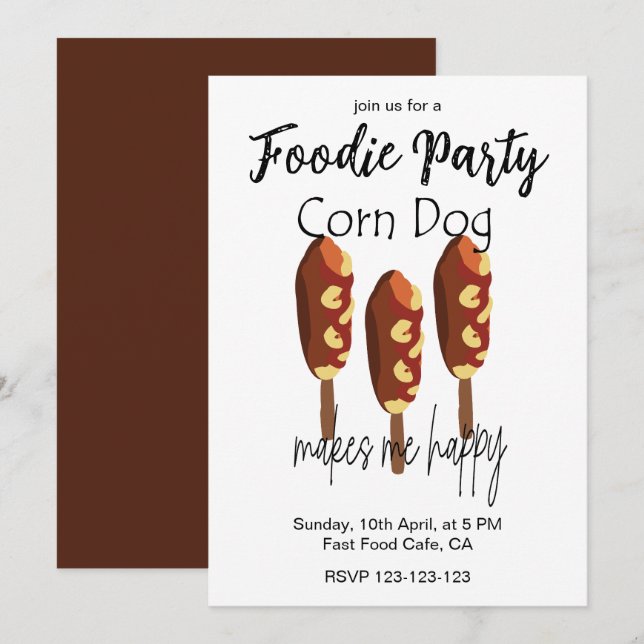Corndog Makes Me Happy Foodie Party Invitation (Front/Back)