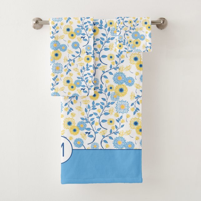 Corne Bleu Jaune Motif Floral Monogramme (En situation)