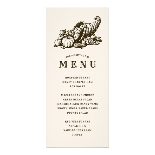 Corne de Plenty | Menu Dîner Thanksgiving (Devant)