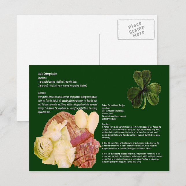 Corned Beef and Cabbage Recipe Postcard (Front/Back)